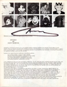 Andy Warhol: Myths portfolio leaflet, signed (1981).