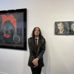 Corey Okada with Andy Warhol: Mammy (1981) and Before and After at WARHOLiday group show reception; Archival Gallery, Sacramento, CA (2022).