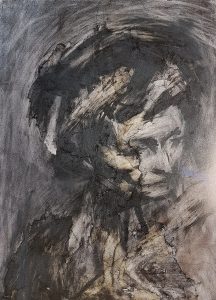 Frank Auerbach: Head of Gerda Boehm (1961). Charcoal on paper, 30 1/2" x 22".