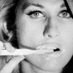 Andy Warhol: Still from Screen Test: Jane Holzer (Toothbrush) (1964). 16mm black and white film.